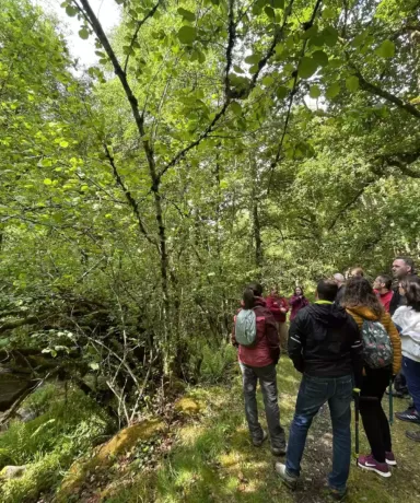 Grupo de personas atendiendo a una explicación junto a un río
